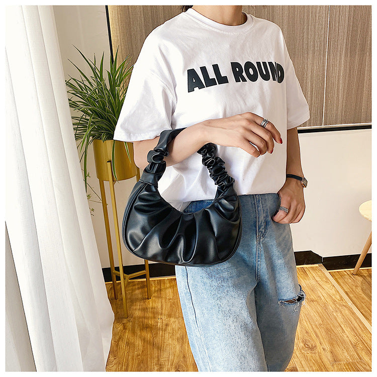 women Korean one-shoulder bag French bag fashion pleated handbag underarm bag 17