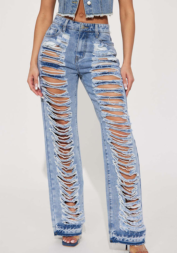 Fashion Versatile Slim Sexy Micro Stretch Ripped Micro Bell Bottom Denim Pants