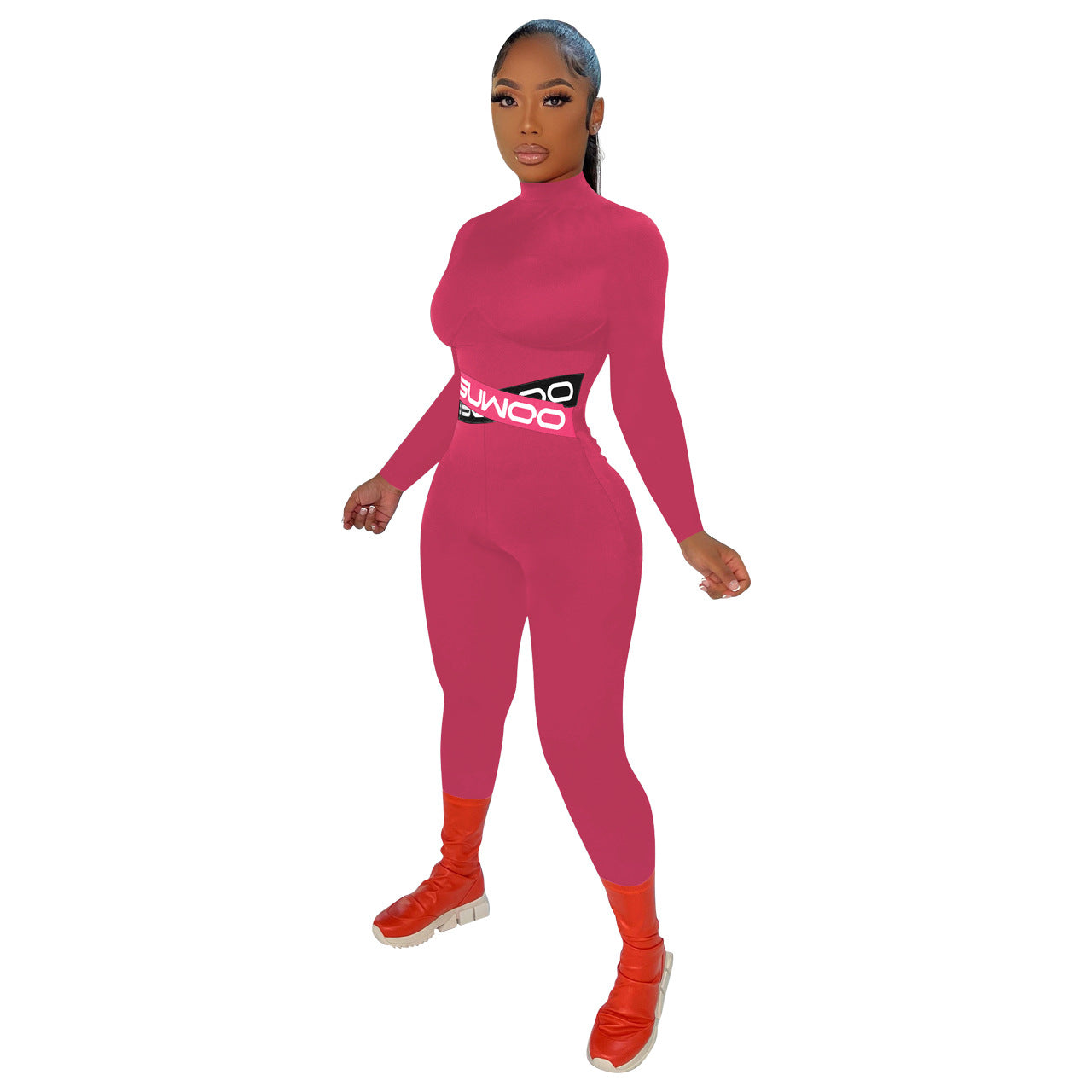 Women Sexy Letter Print Solid Color Long Sleeve Jumpsuit 10