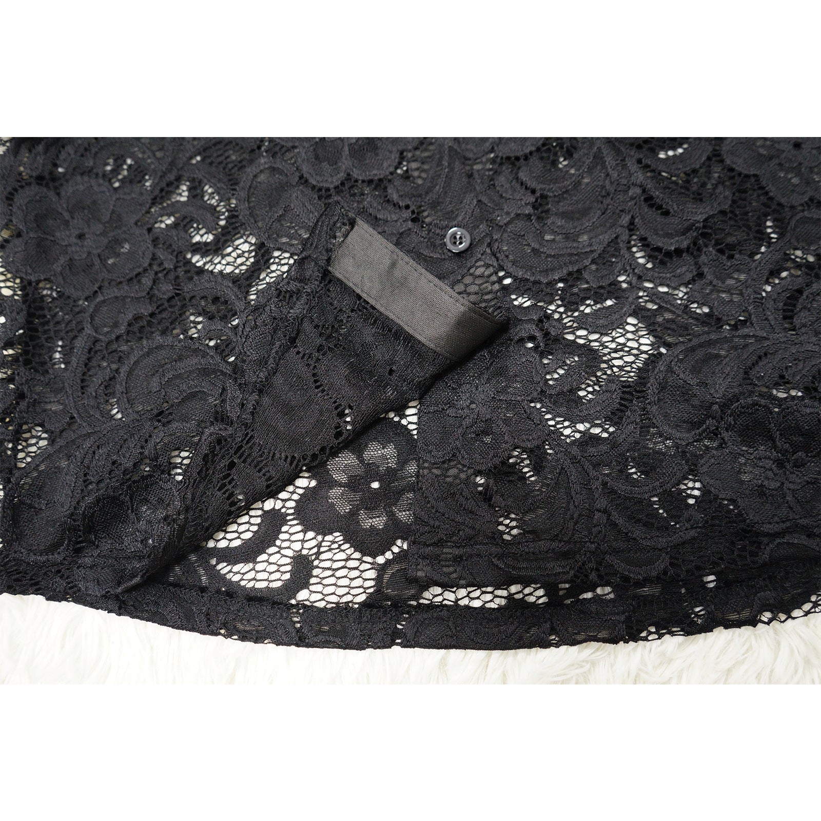 Summer Women Sexy Lace Pattern Turndown Collar See-Through Top and Pant Two-piece Set 14