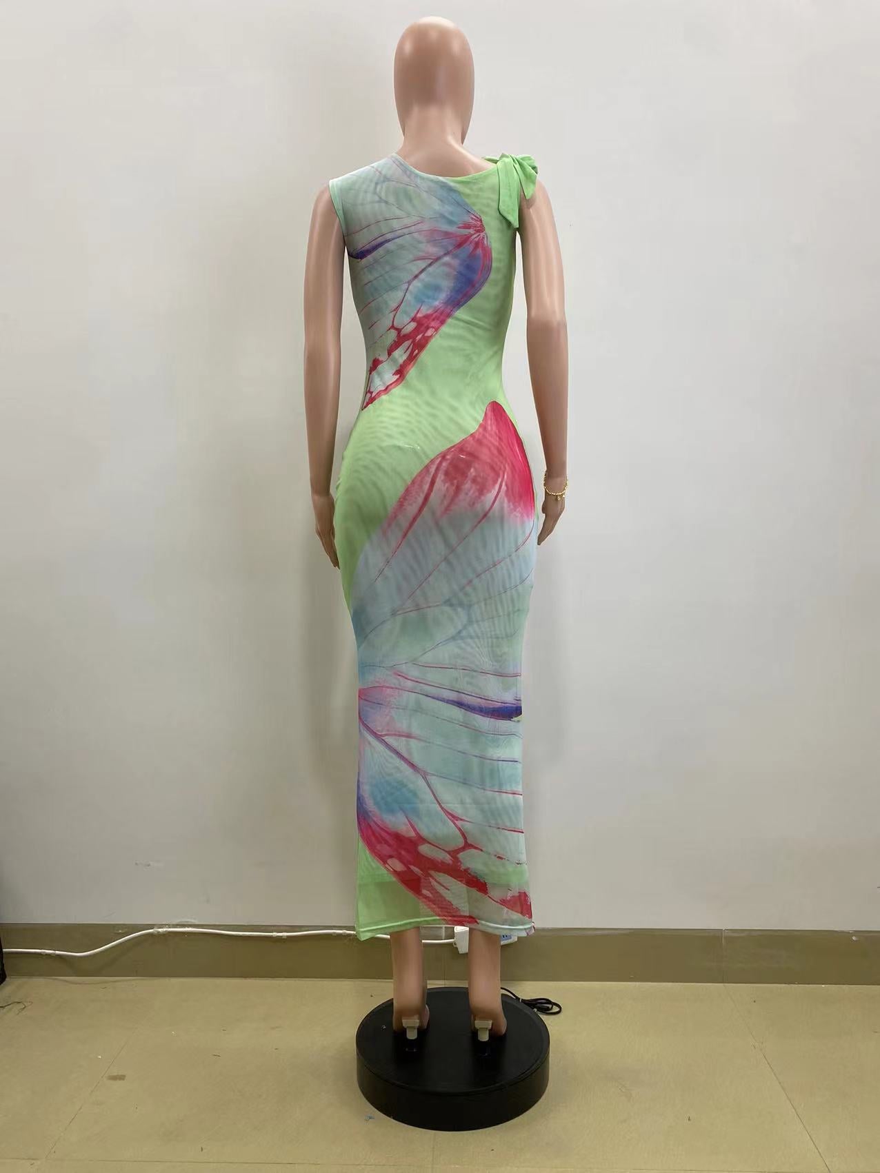 Women Summer Sexy Mesh Slash Shoulder Bodycon Dress 7