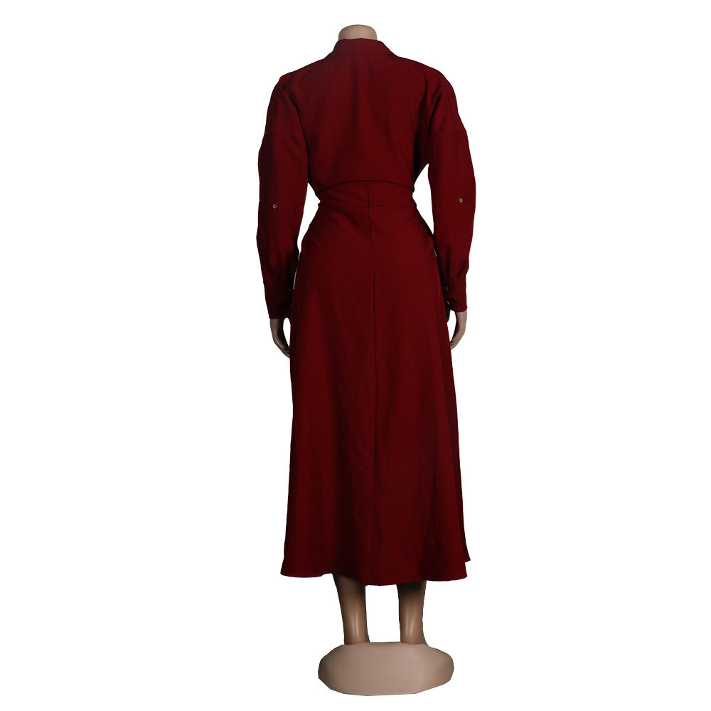 Women Sexy Lace-Up Buttoned Long-Sleeved Dress 23