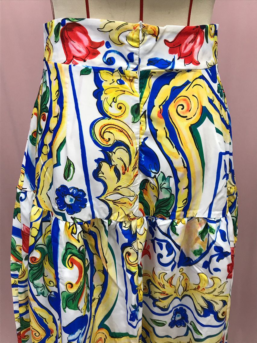 Women Sexy Chic Suspender Printed Top And Beach Skirt Two-Piece 24