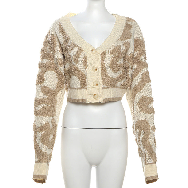 Autumn Fashion Color Matching V-Neck Buttoned High Waist Slim Women Knitting Top 26