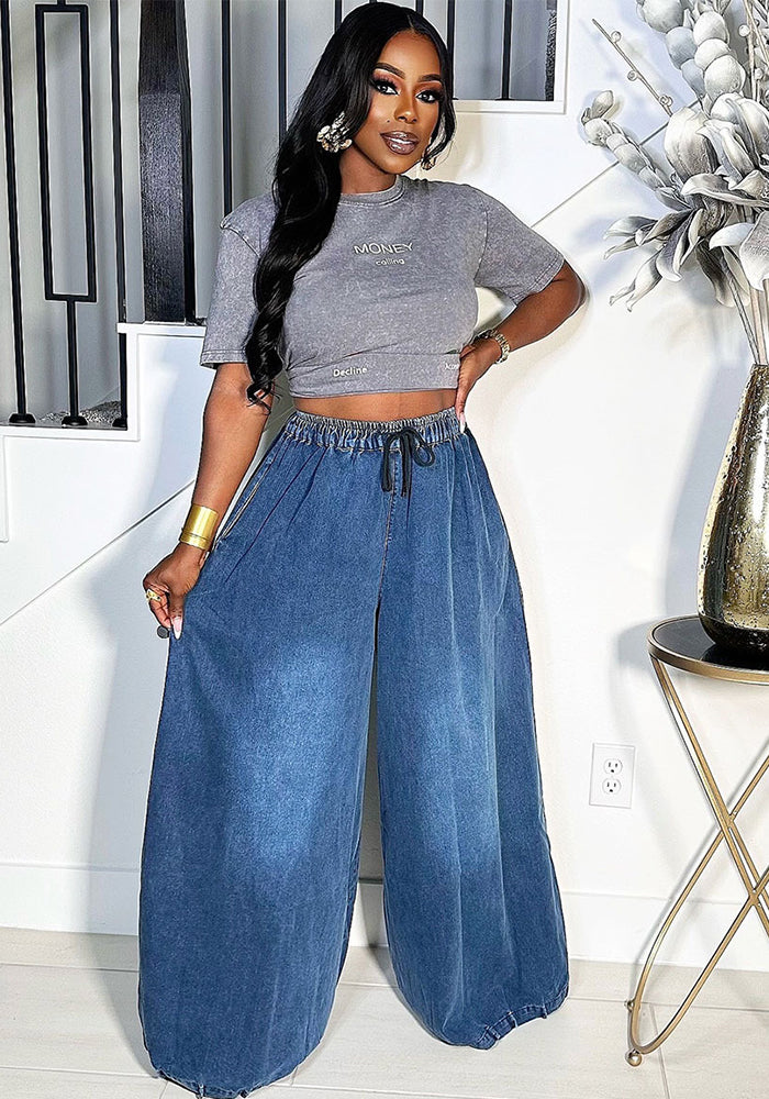 Women street casual Denim wide-leg pants