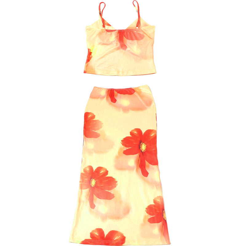 Women Summer Sexy Print Suspender Top Bodycon SkirtTwo Piece Set 22