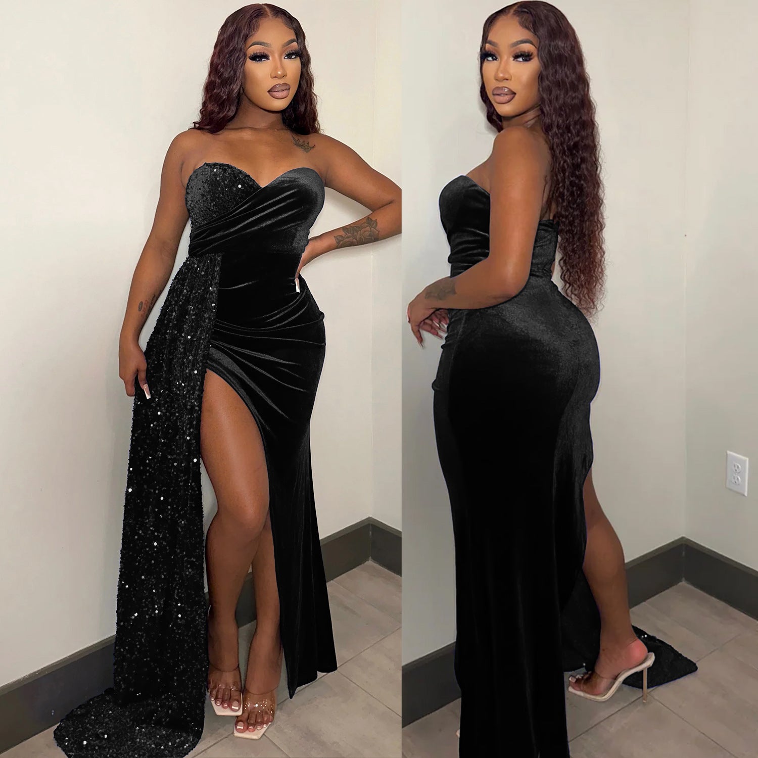 WomenSexy Sequins Patchwork Dress 6