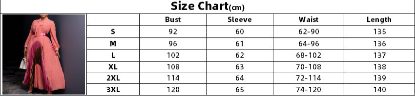 Plus Size Women Autumn Lace-Up Pleated Long Sleeve Colorblock Dress 9