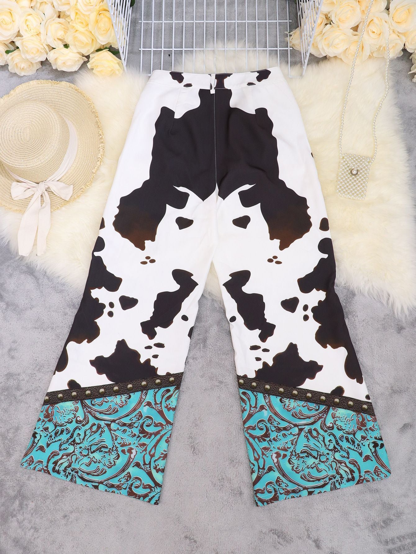 Women Spring Summer Printed Wide Leg Pants 4