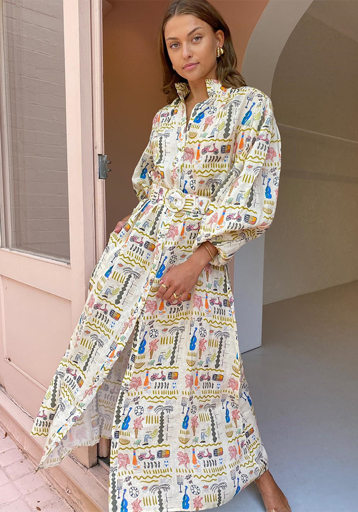 Spring And Autumn Long Sleeve Printed Casual Loose Holidays Women's Dress