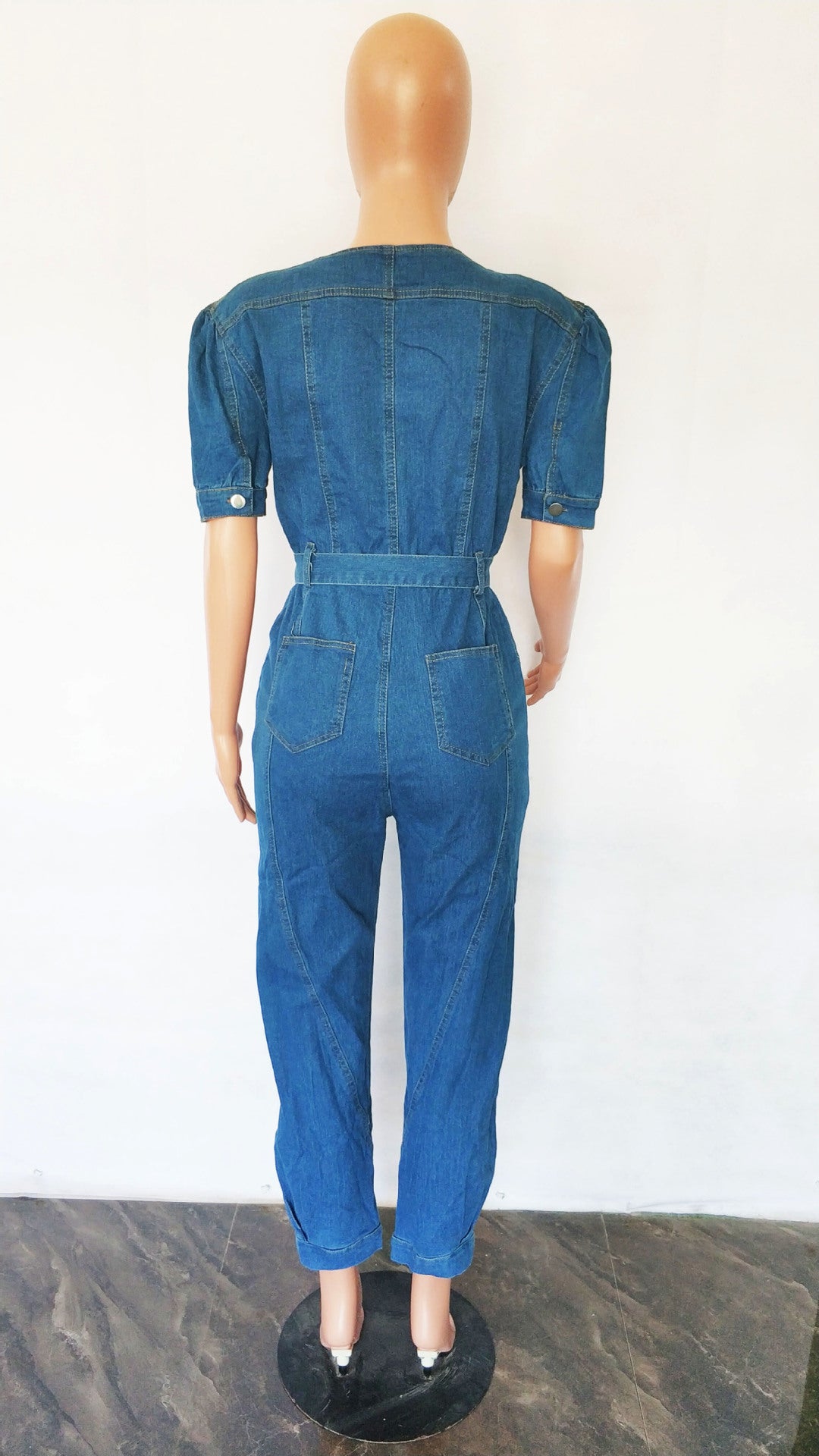 Women's Fashion Loose Denim Short Sleeve Jumpsuit 6