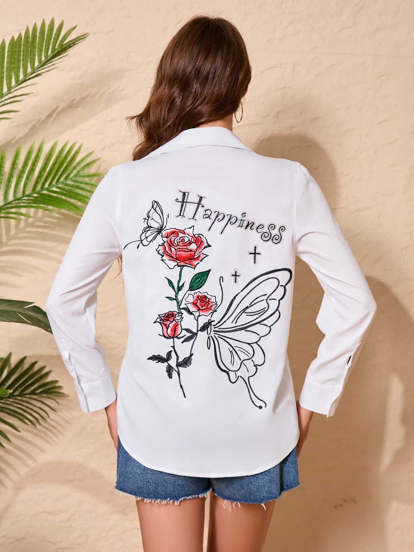 Women Embroidered White Long Sleeve Shirt 3