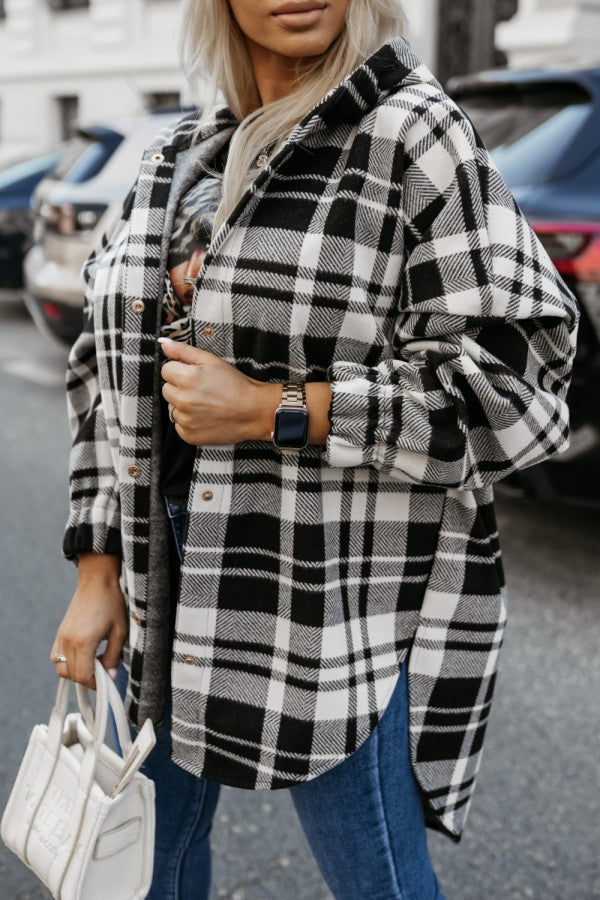 Women autumn plaid hooded split Style jacket 10