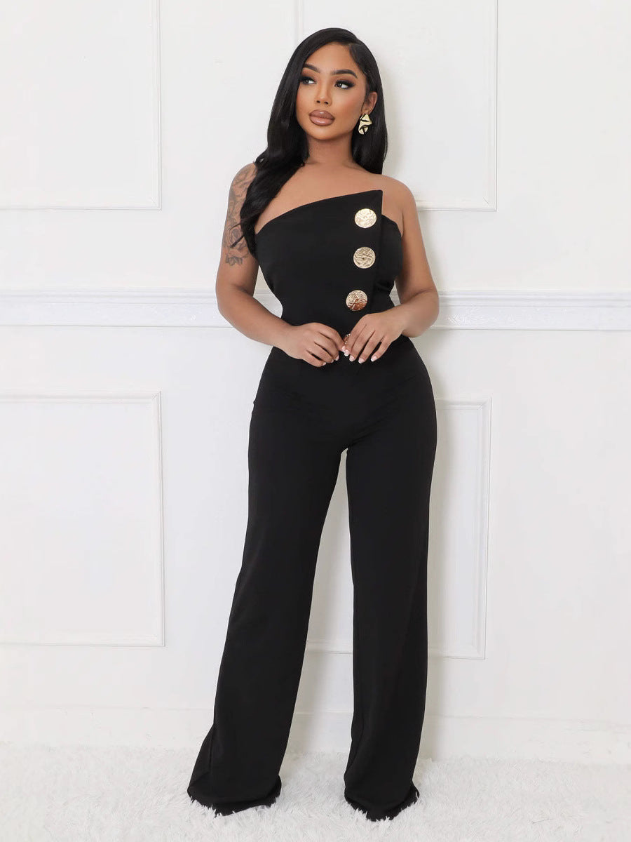 Women Strapless Button Sleeveless Sports Fitness Jumpsuit 7