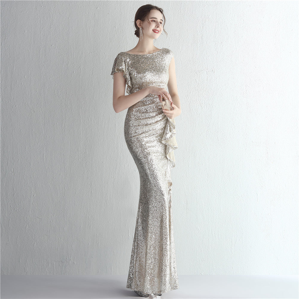 Women Sequin Sequin Formal Party Slit Sequin Long Evening Dress 8
