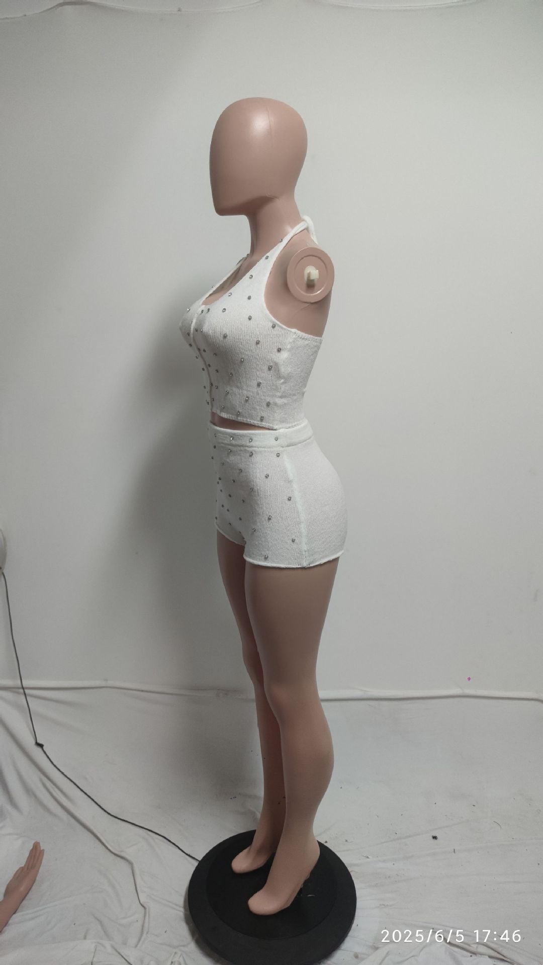 Women's Fashion Jewel-Embellished Halter Neck Top & Shorts Set 8