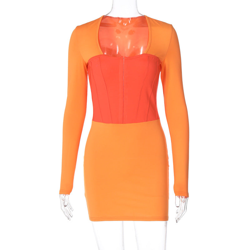 Women Contrast Patchwork Bodycon Dress 8