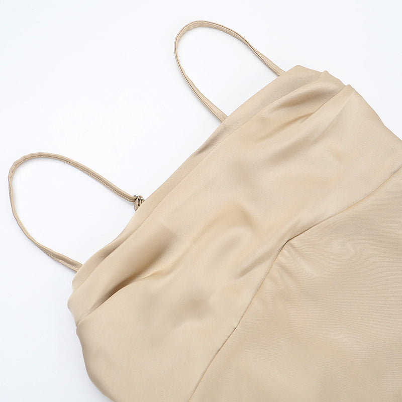 Summer Sexy Lace-Up Slim Waist Strap Satin Long Dress 10