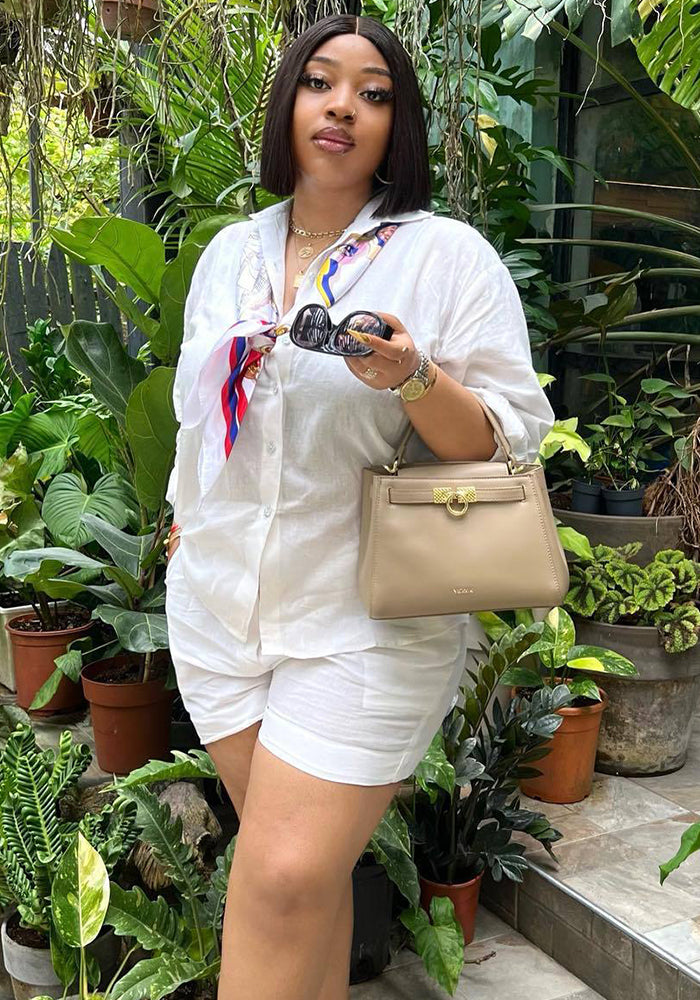 Africa Plus-Size Casual Solid Color Shirt and Shorts Two-Piece Set