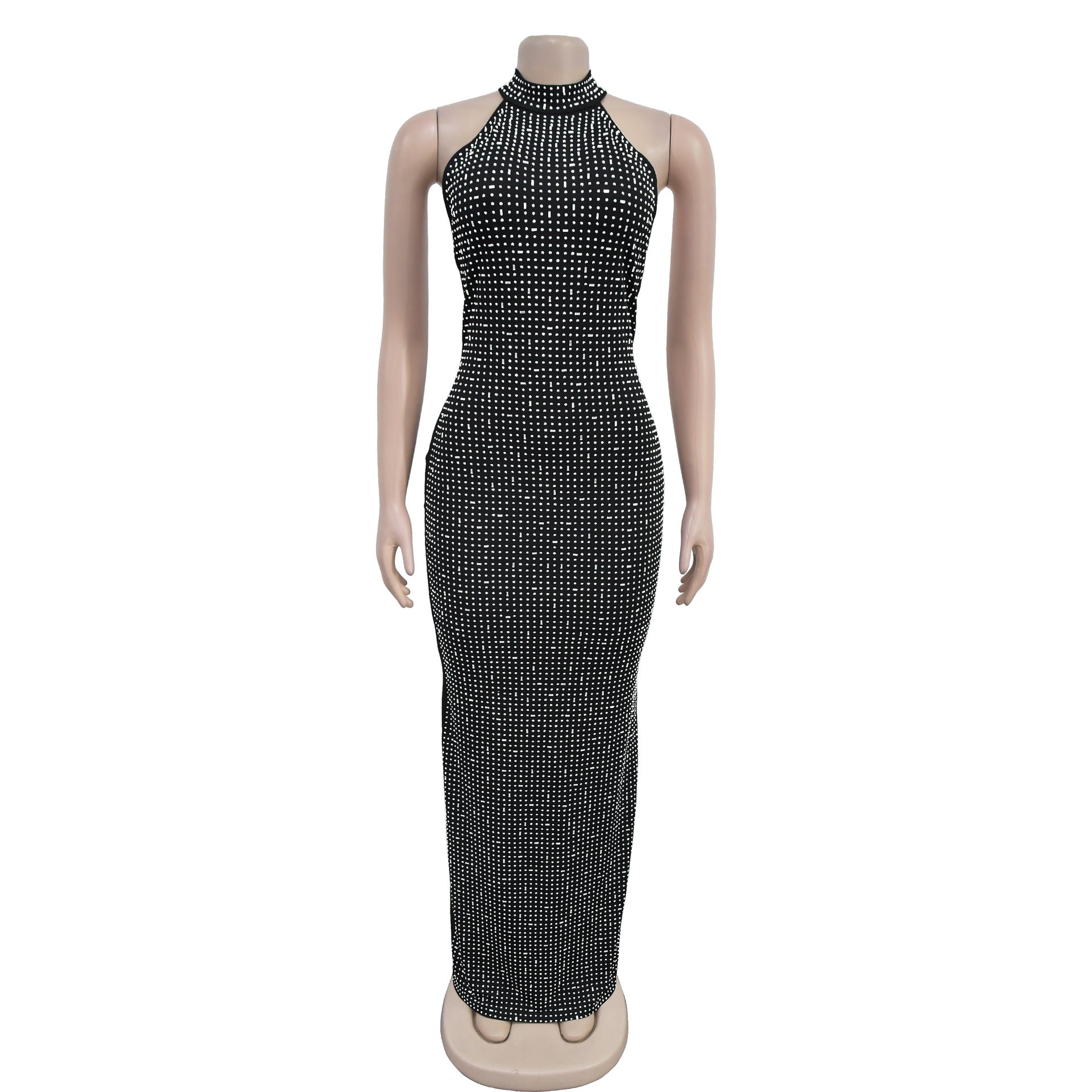 Fashionable Women's Beaded Slim Low Back Sexy Dress 5