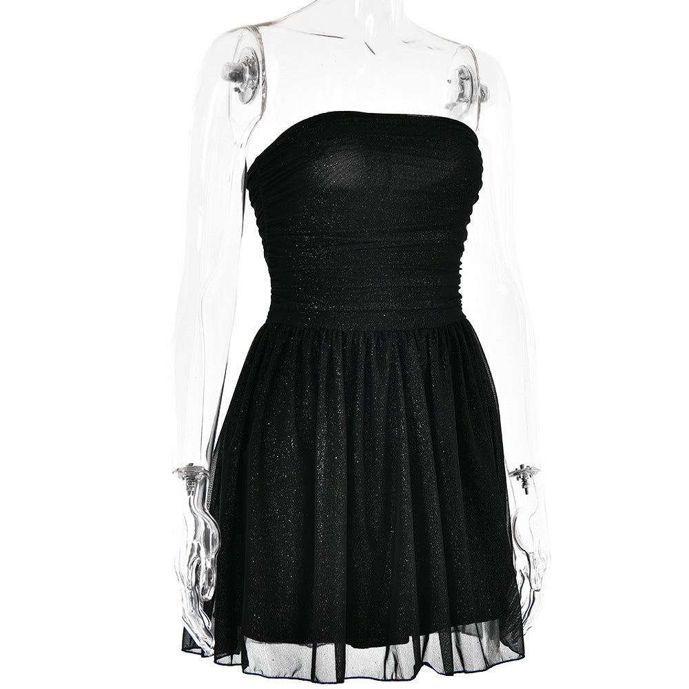 Women Strapless Off-Shoulder Mesh Patchwork Dress 10