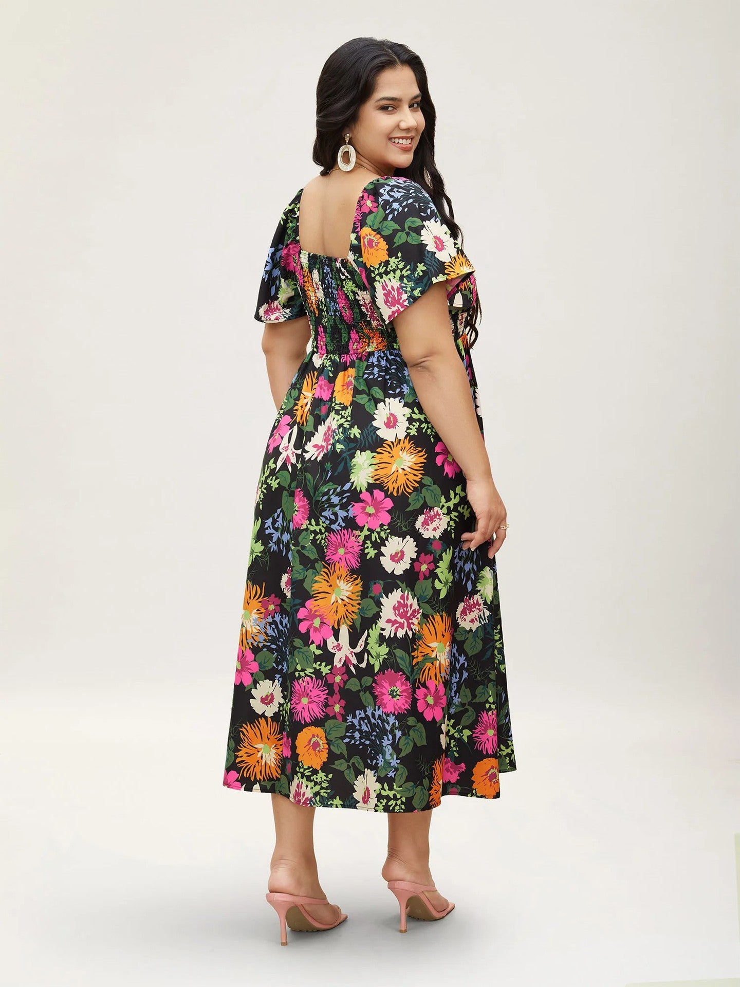 Plus Size Women Summer Square Neck Printed Maxi Dress 7