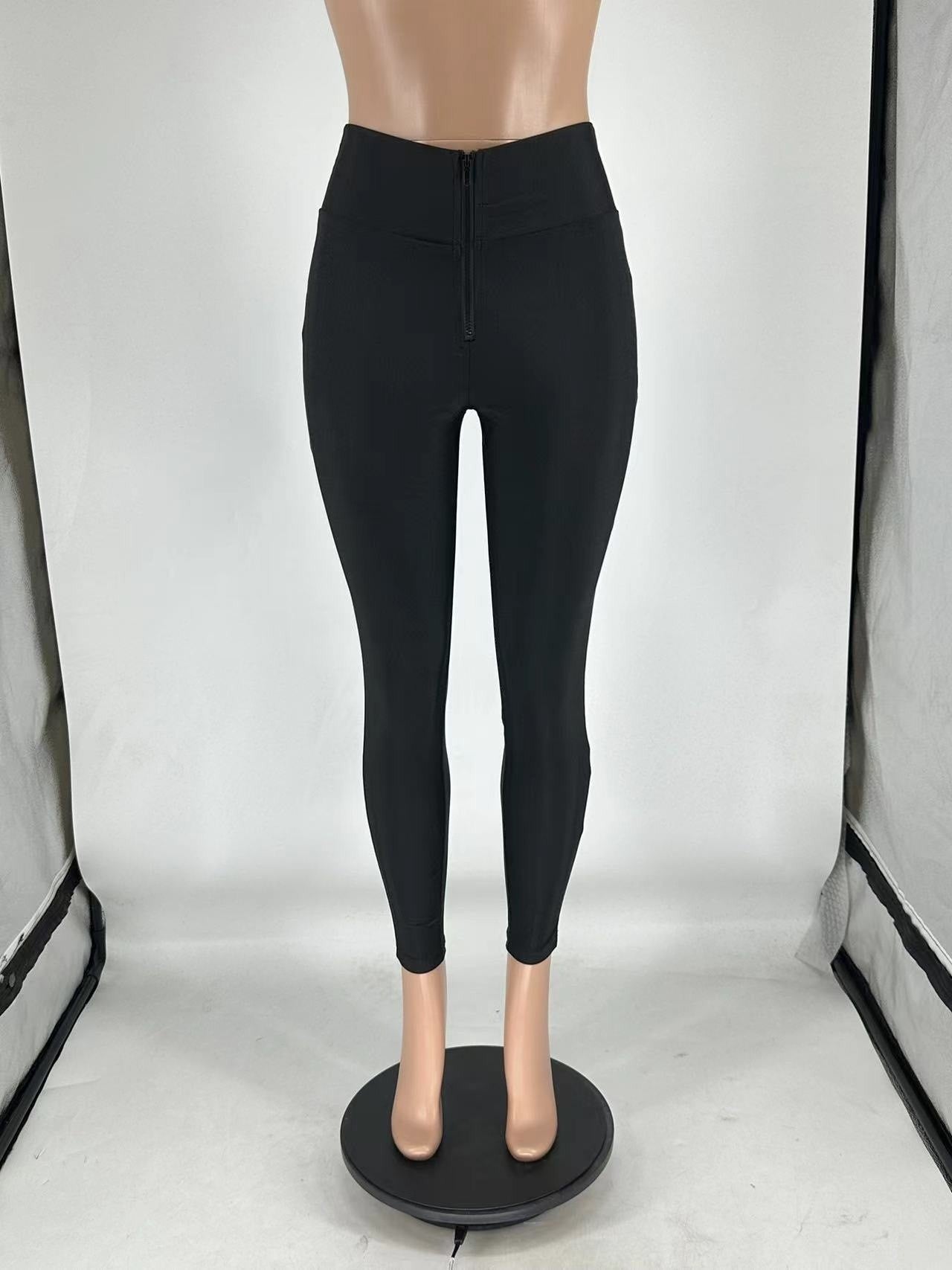 Women Summer Solid Stretchy Zipper Pants 13