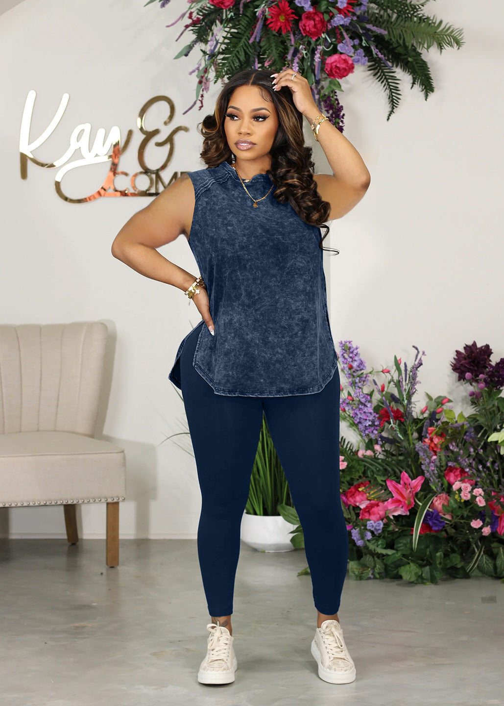 Women Printed Casual Sleeveless Top and Pant Two-Piece Set 7