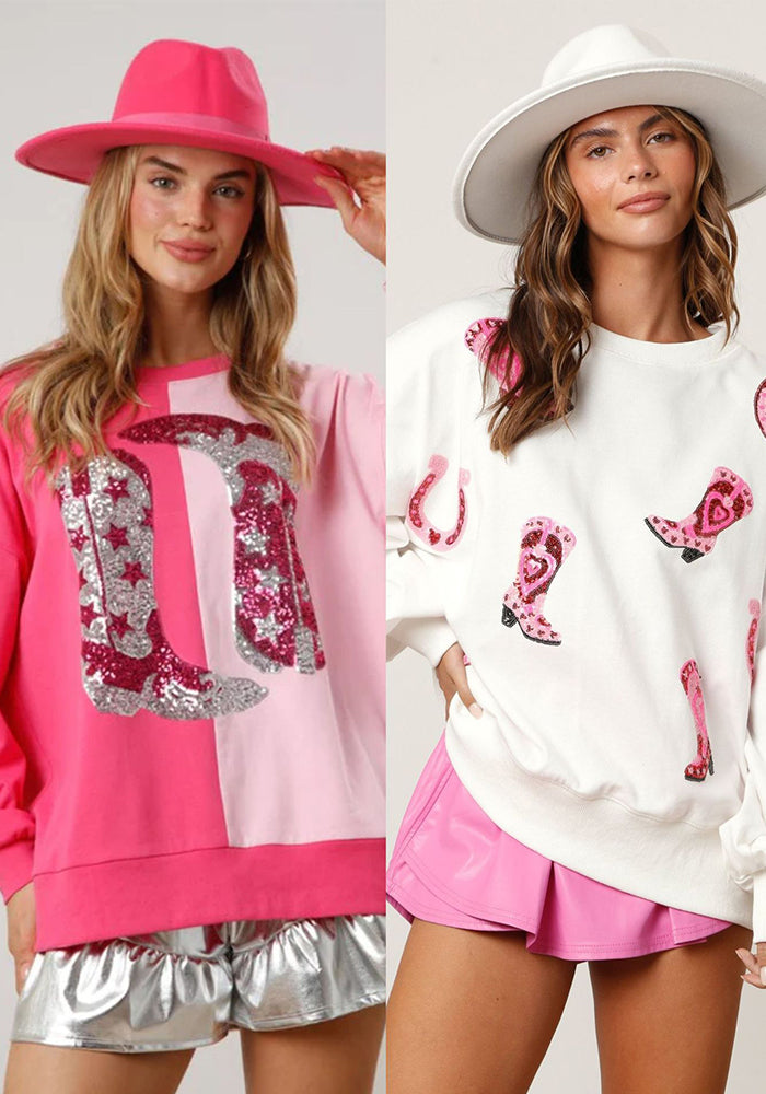 Women Sequin Boots Colorblock Top