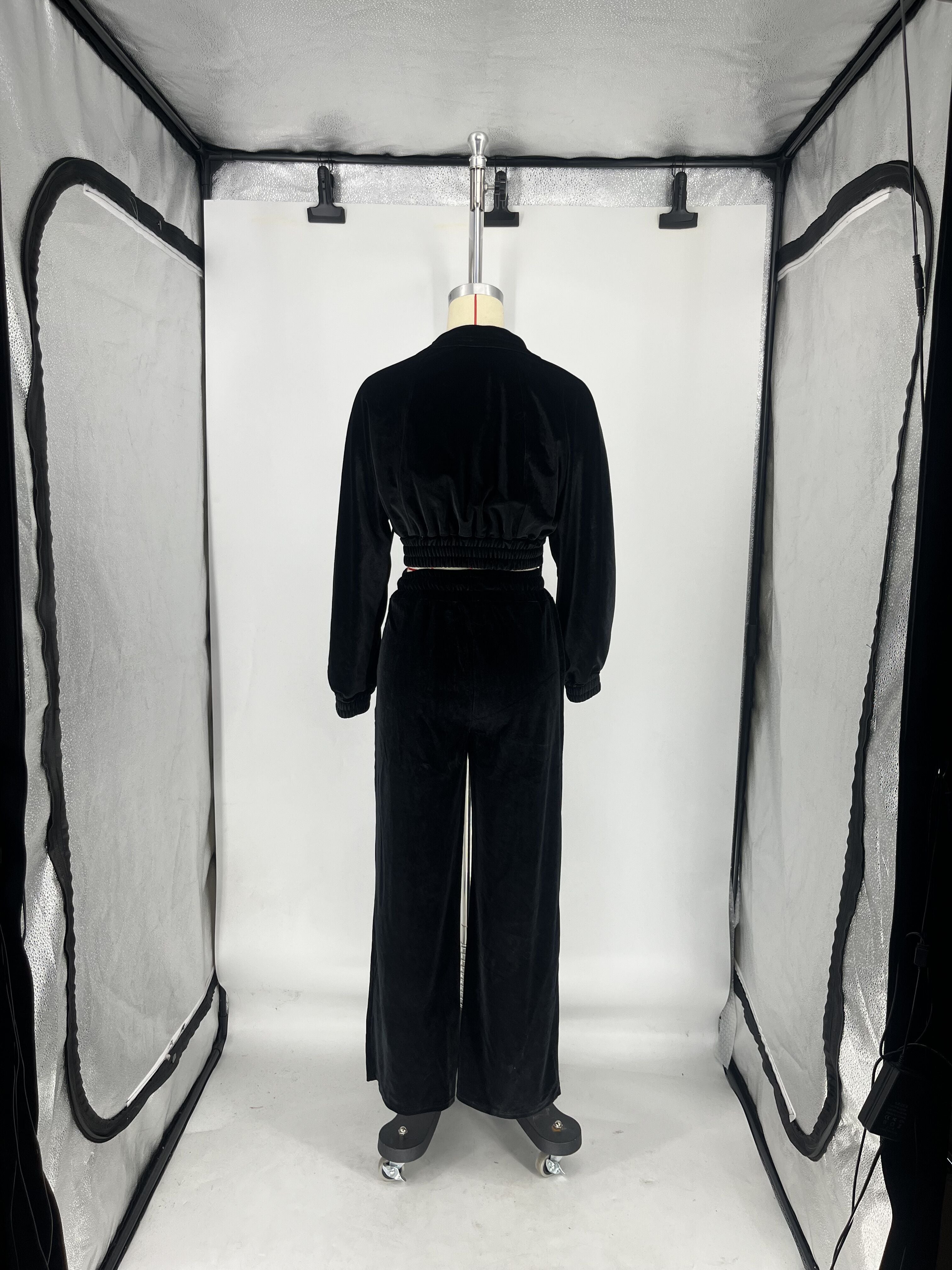 Women's Autumn And Winter Velvet Elastic Waist Zipper Jacket Pocket Trousers Suit 17