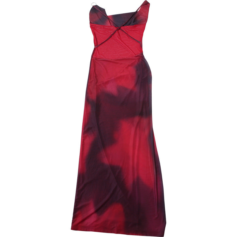 Spring Summer Women's Fashion Sexy Low Back Deep High Waist Fitted Slit Long Dress 11