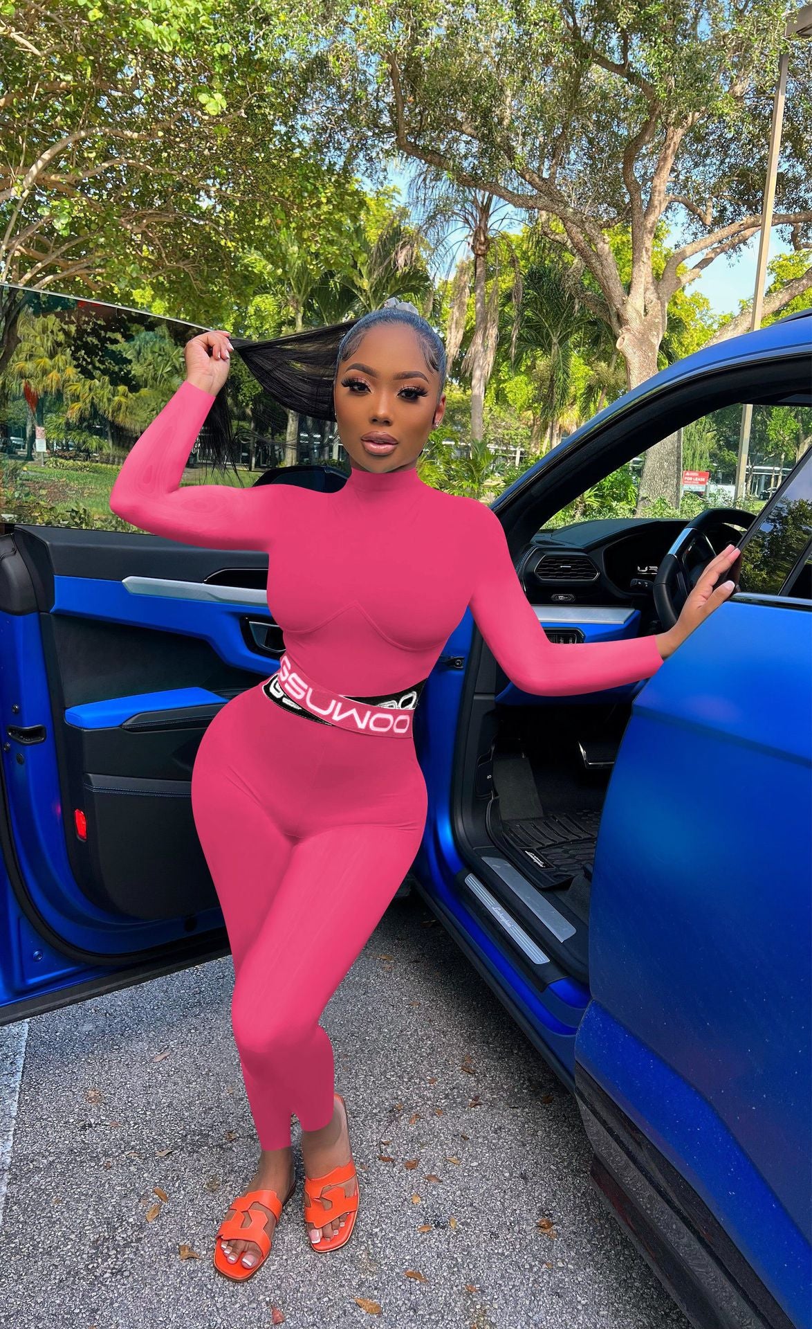 Women Sexy Letter Print Solid Color Long Sleeve Jumpsuit 3