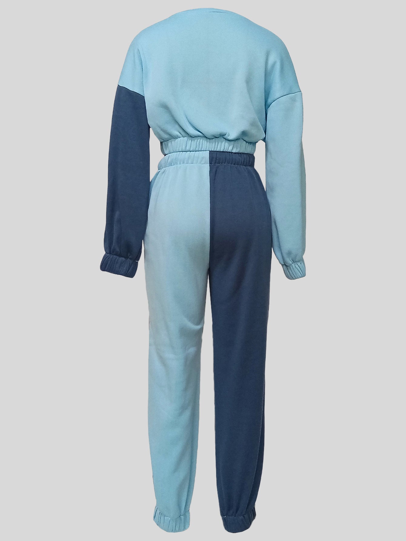 Women's Autumn Winter Casual Round Neck Long Sleeve Top Elastic Waist Drawstring Pants Contrast Color Sports Two Piece Tracksuit 5