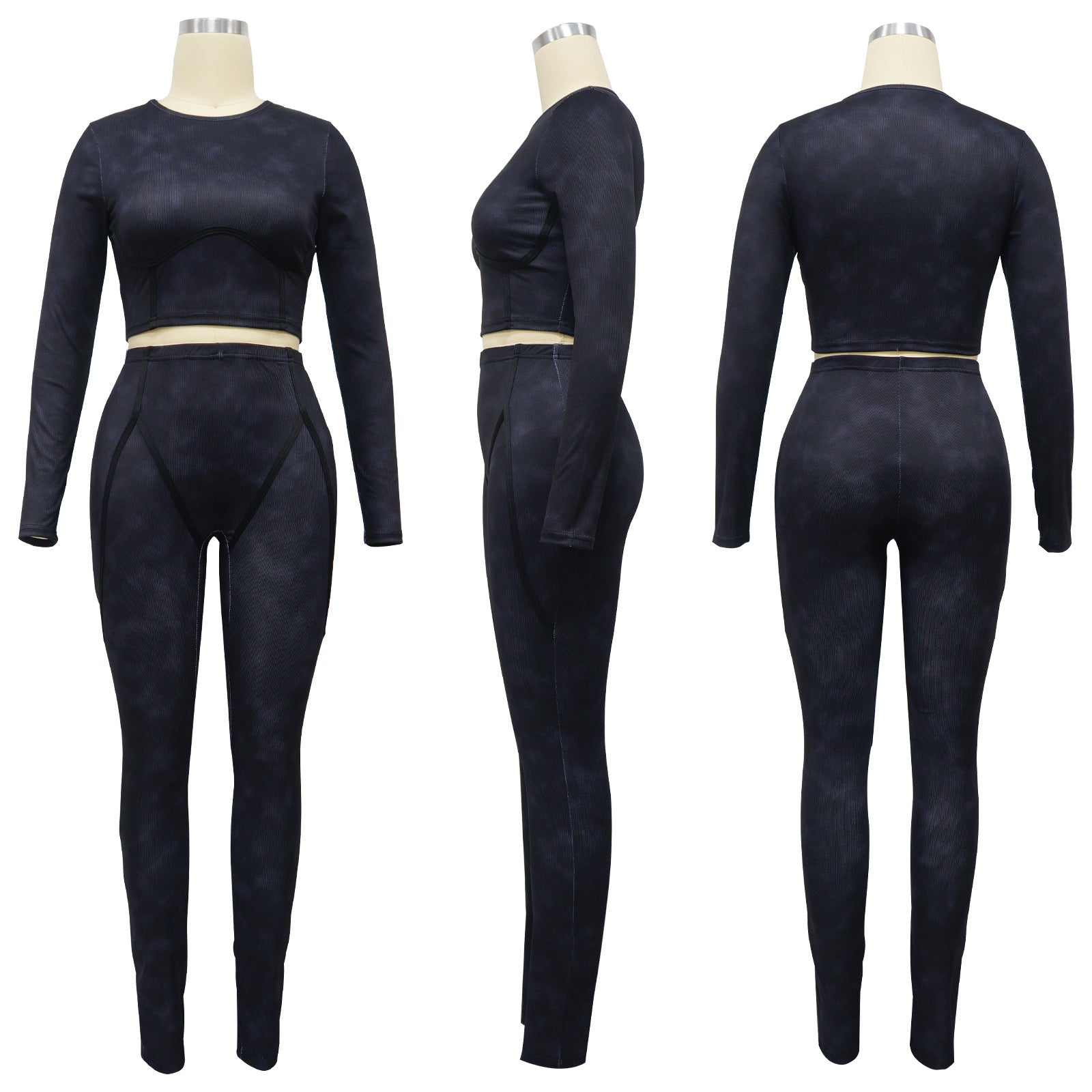 Women Sexy Ribbed Long Sleeve Top and Pant Two-piece Set 18