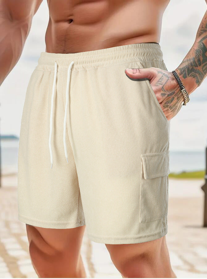 Summer Men's Solid Color Drawstring Casual Shorts 8
