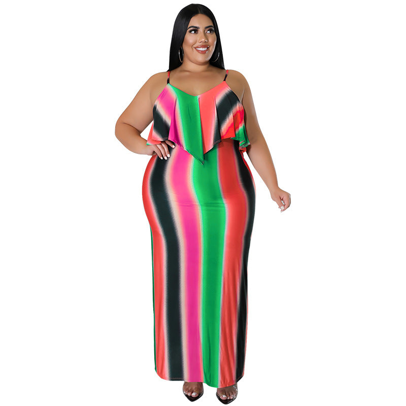Plus Size Women's Summer Print Strap Sexy Bodycon Dress 9