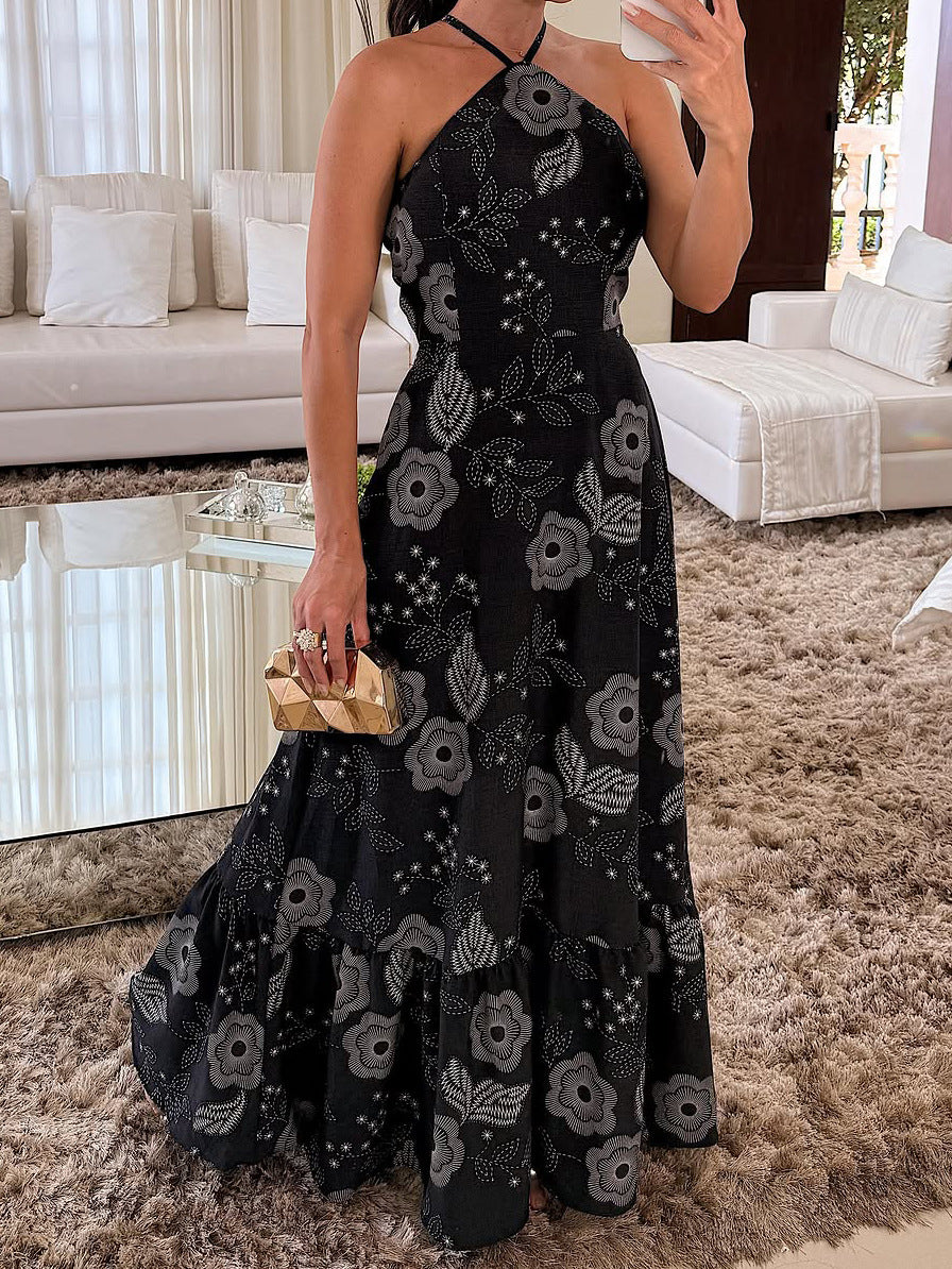 Women Off-Shoulder Holidays Elegant Printed Halter Neck Dress 3