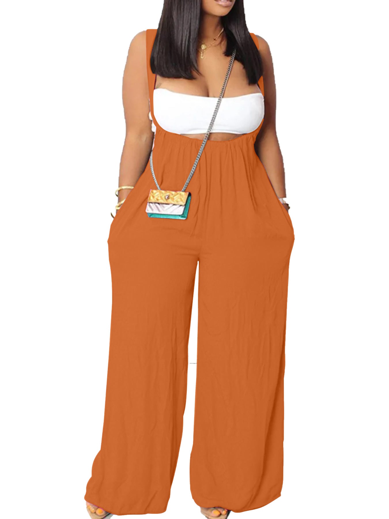 Drawstring Suspenders Wide Leg Trousers Strapless Crop Top Two-Piece Set 9
