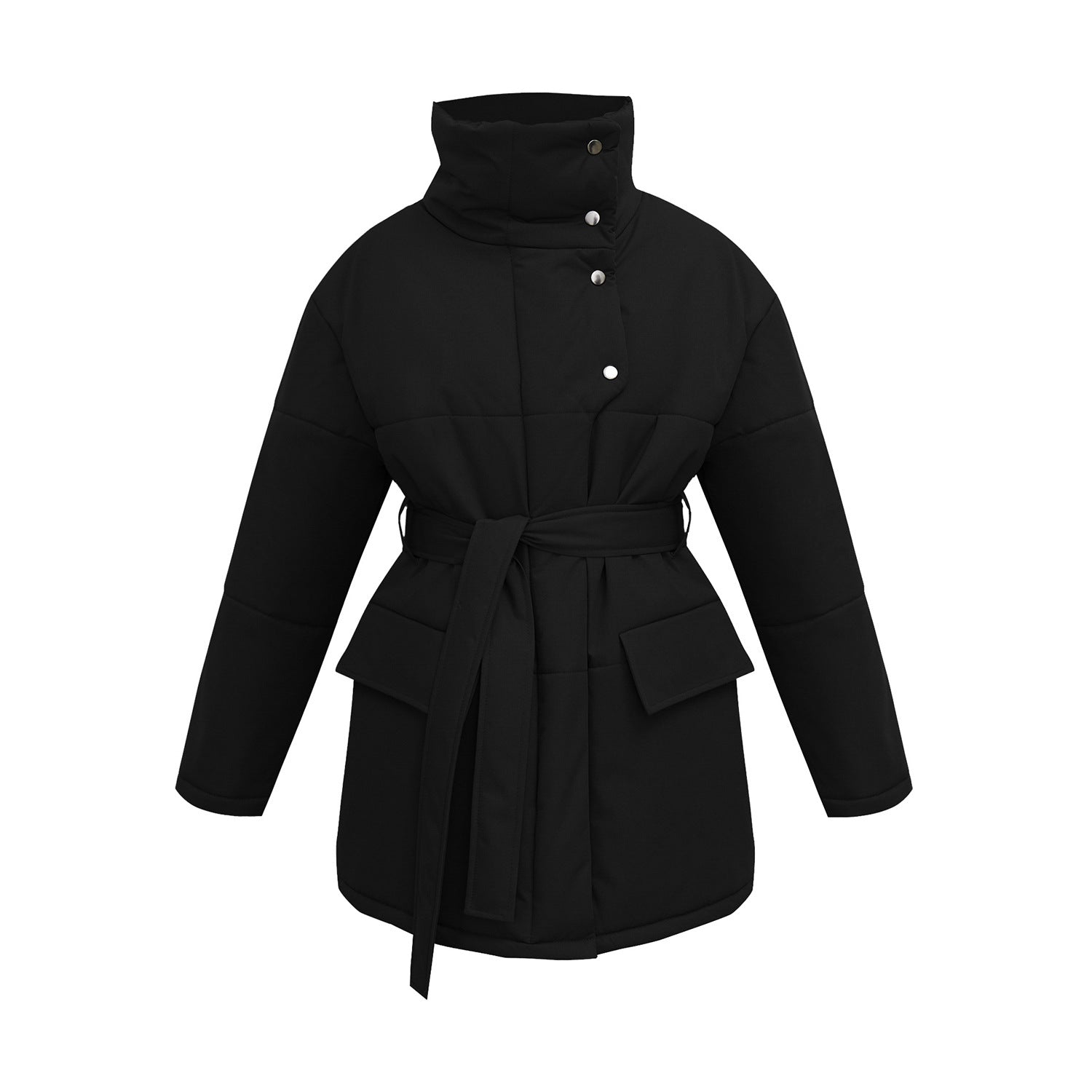 Autumn And Winter Stand Collar Belt Cotton-Padded Jacket 10