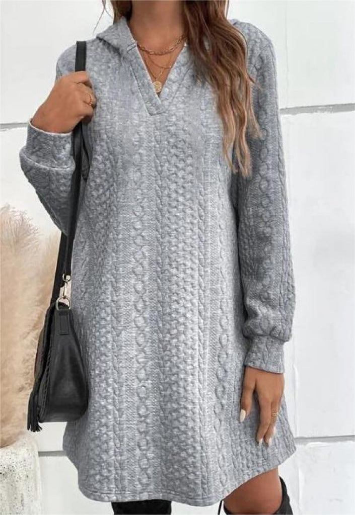 Women knitting jacquard long sleeve hooded Dress 3