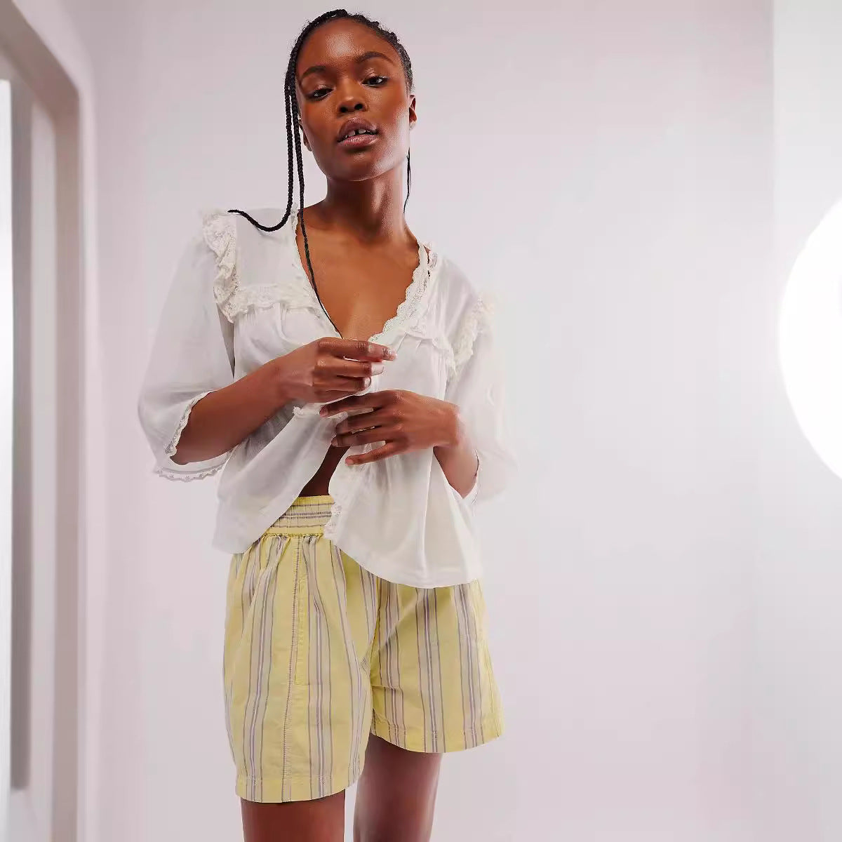 Women Striped Plaid Casual Shorts 8