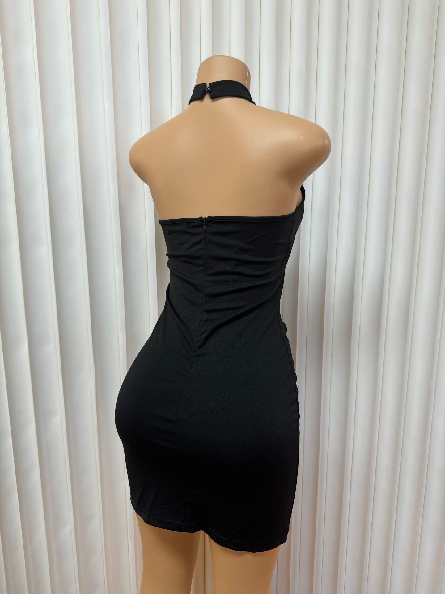 Solid color Halter Neck diamond Low Back Bodycon evening dress for women 9