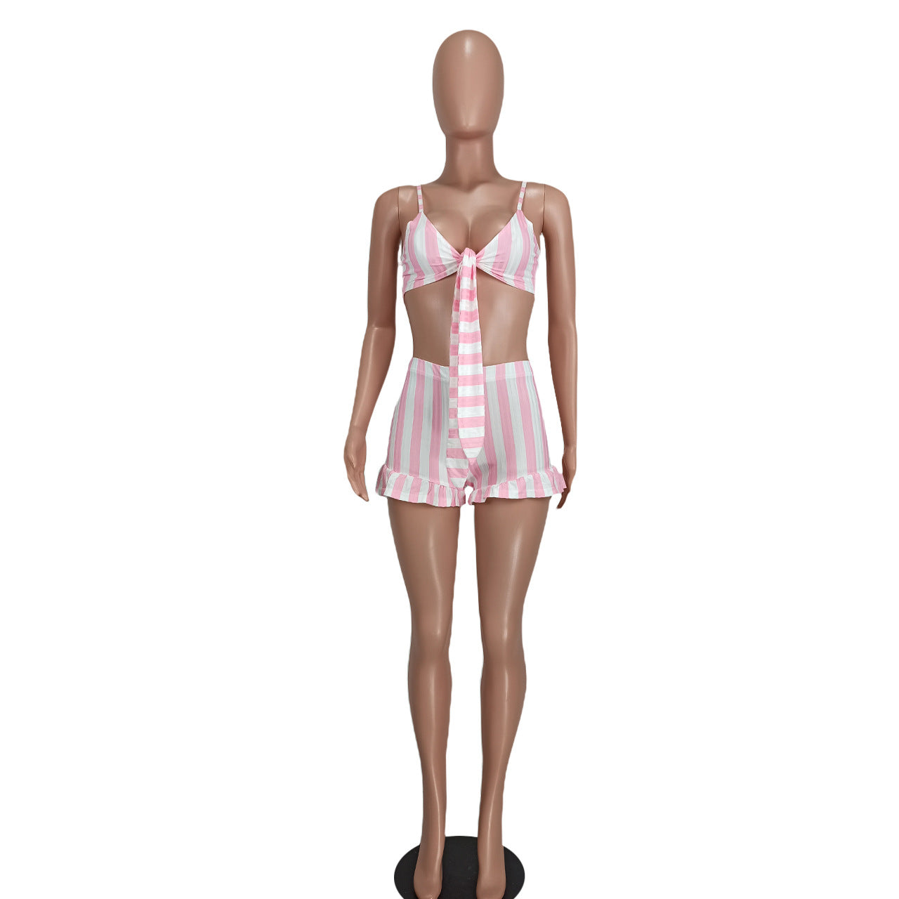 Women's Clothing Sexy Fashion Ribbed Stripe Two-Piece Shorts Set For Women 13