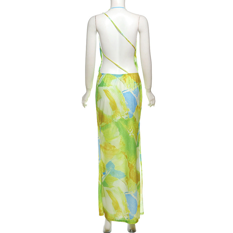 Women summer Style sexy sleeveless Halter Neck Backless Slit Dress 8