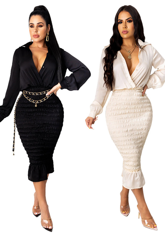 Women v-neck long sleeve dress