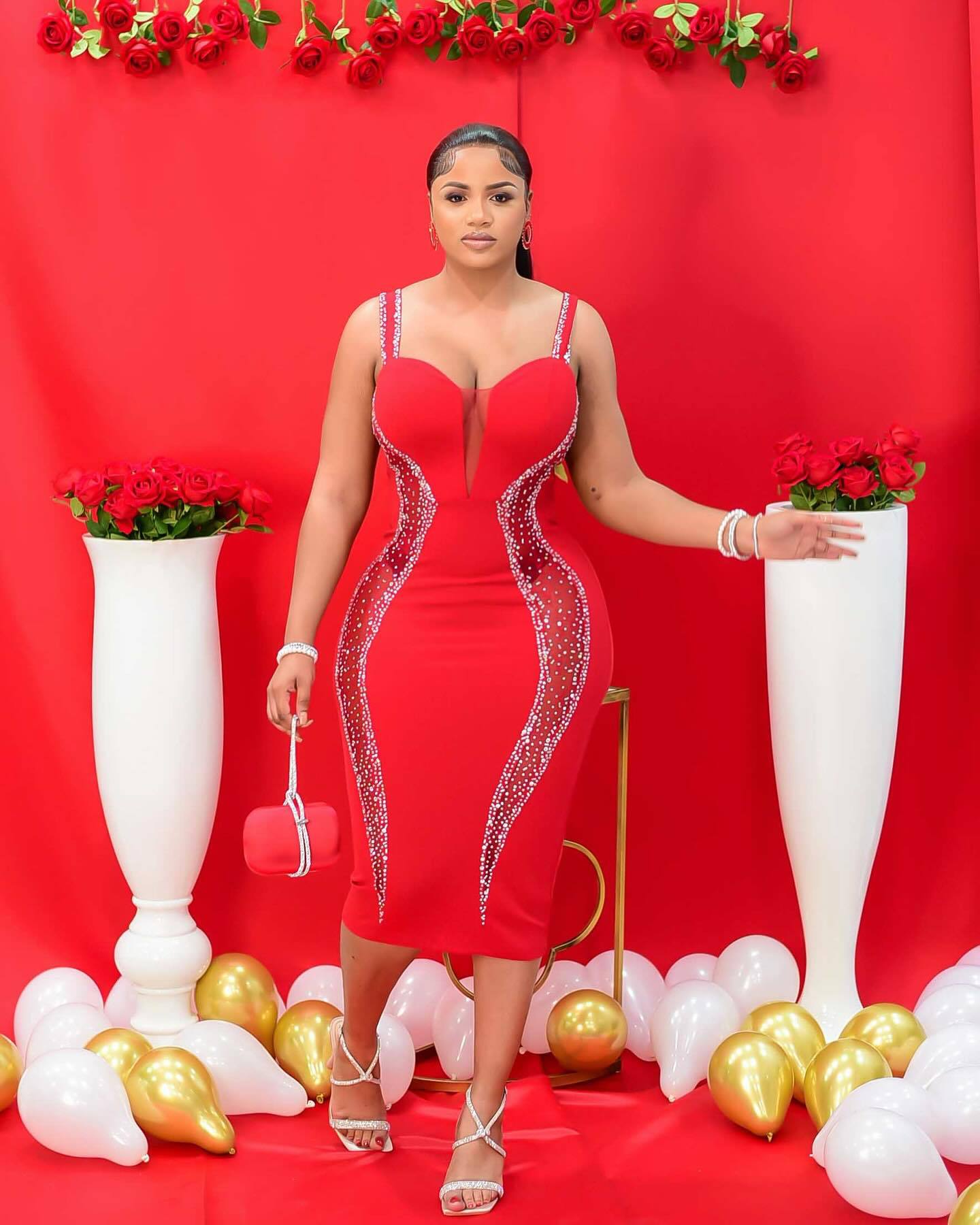 rhinestone hollow see-through slim-fitting strap dress 12