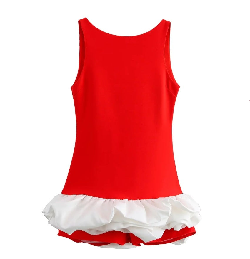Women's Fashionable White Sleeveless Short Ruffle Dress 5