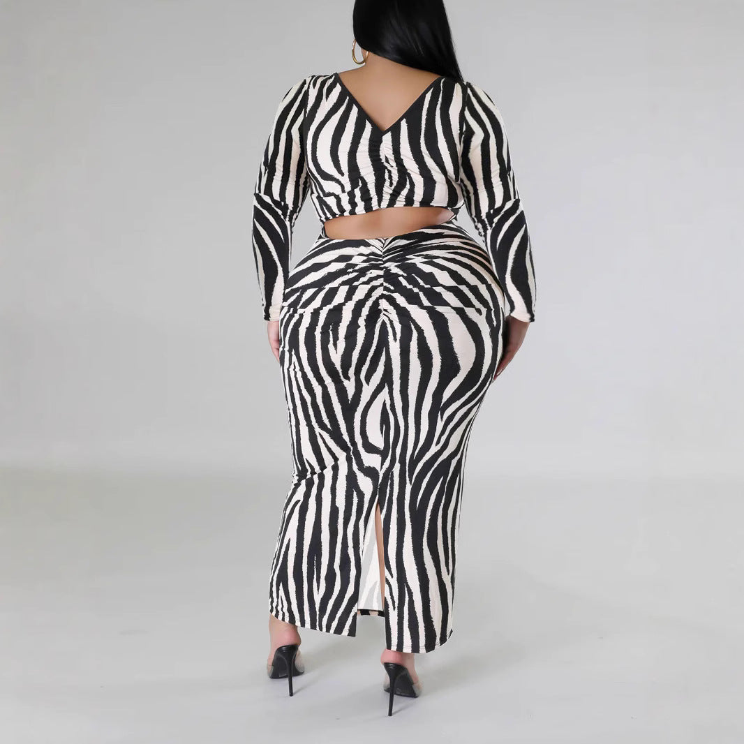 Plus Size Women's Sexy Zebra Print Slim Split Slim Fit Fashion Long Dress 4