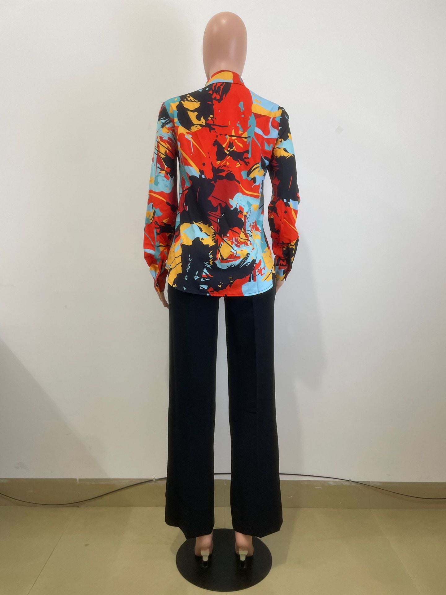 Career Women's Autumn Winter Printed Casual Office Ladies Long-Sleeved Shirts 7