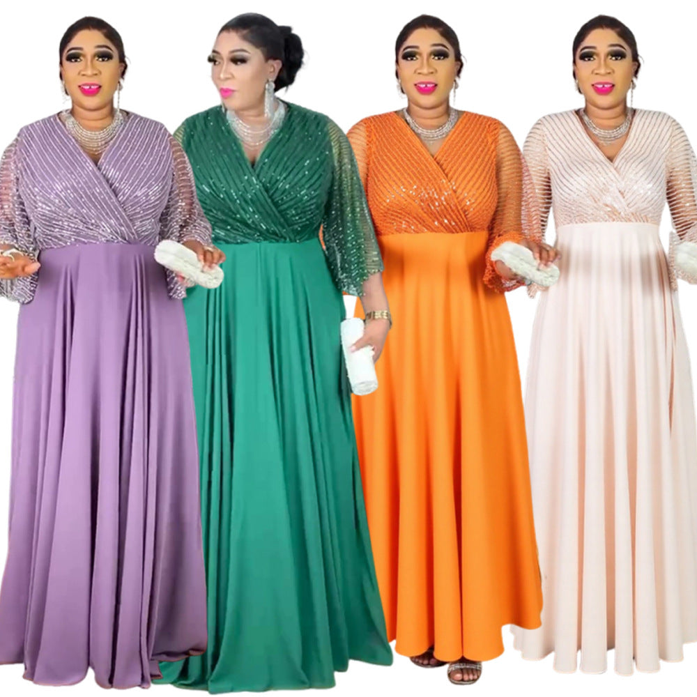 Muslim Dubai Women's African Sleeve Loose Casual Beaded Robe Dress 7